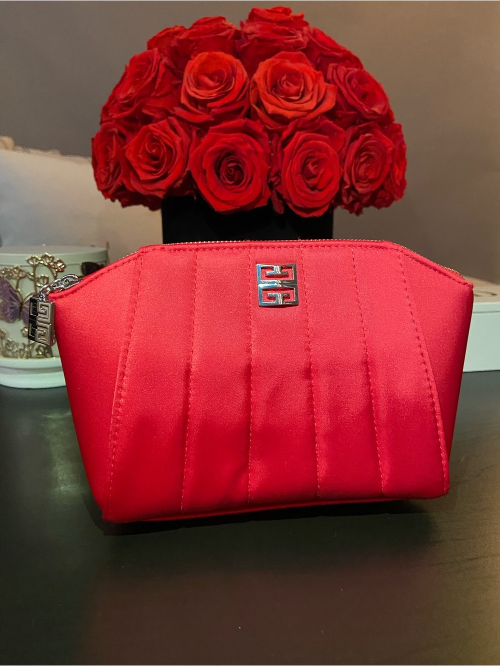 GIVENCHY Red Cosmetic Makeup Pouch NEW! 8.5”x 5.5”x 3”